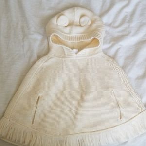 Garter fringe hoodie poncho sweater